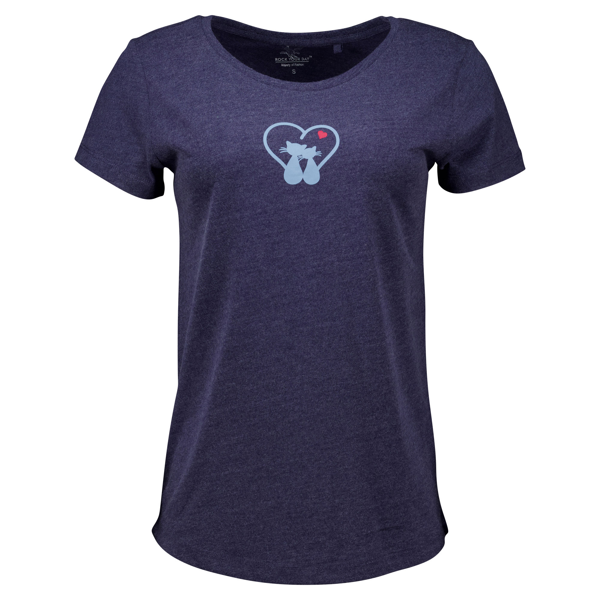 Weibliches Model mit Rock You Day T-Shirt in Maritime Blue Melange
