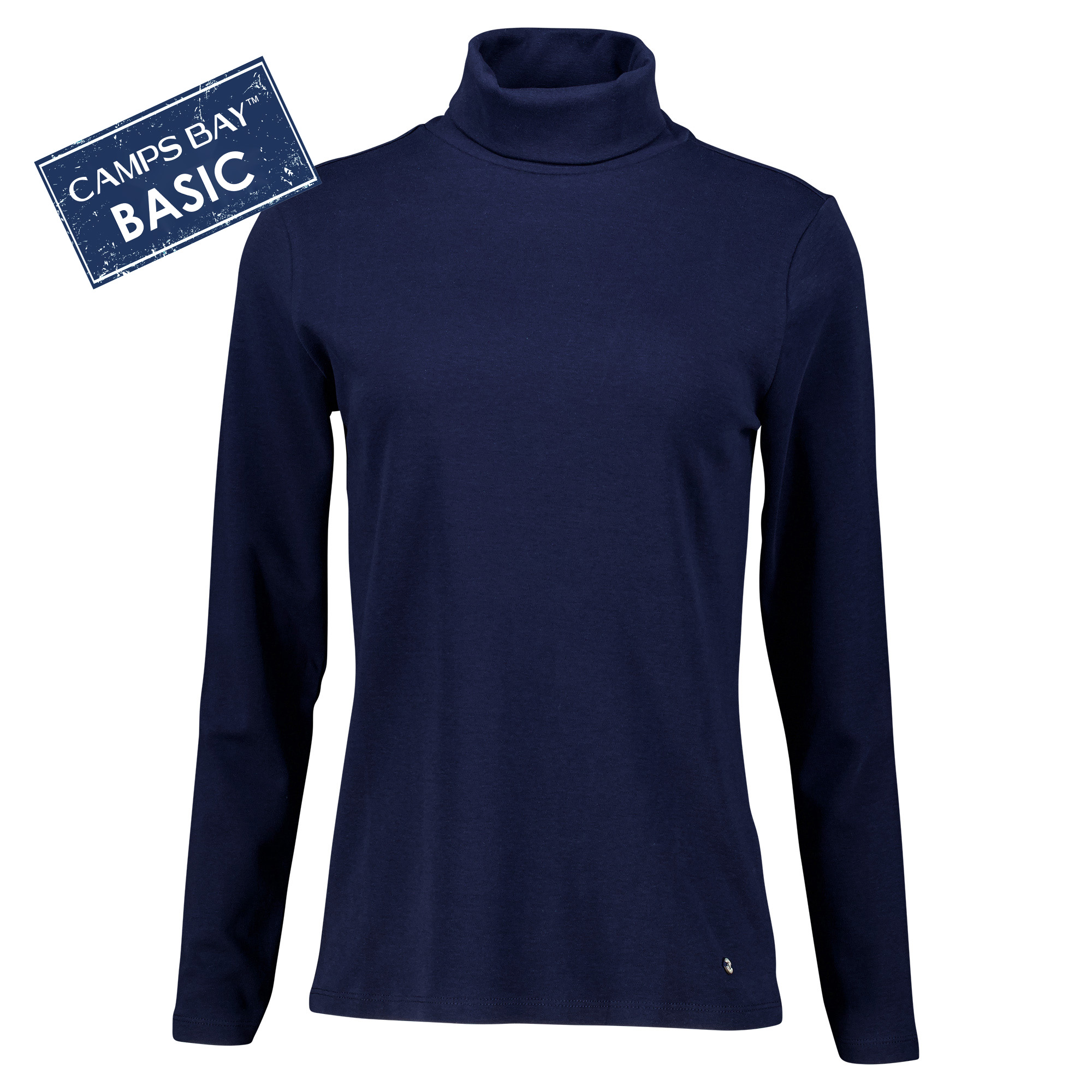 Weibliches Model mit CAMPS BAY Rollkragen-Shirt in Night Sky