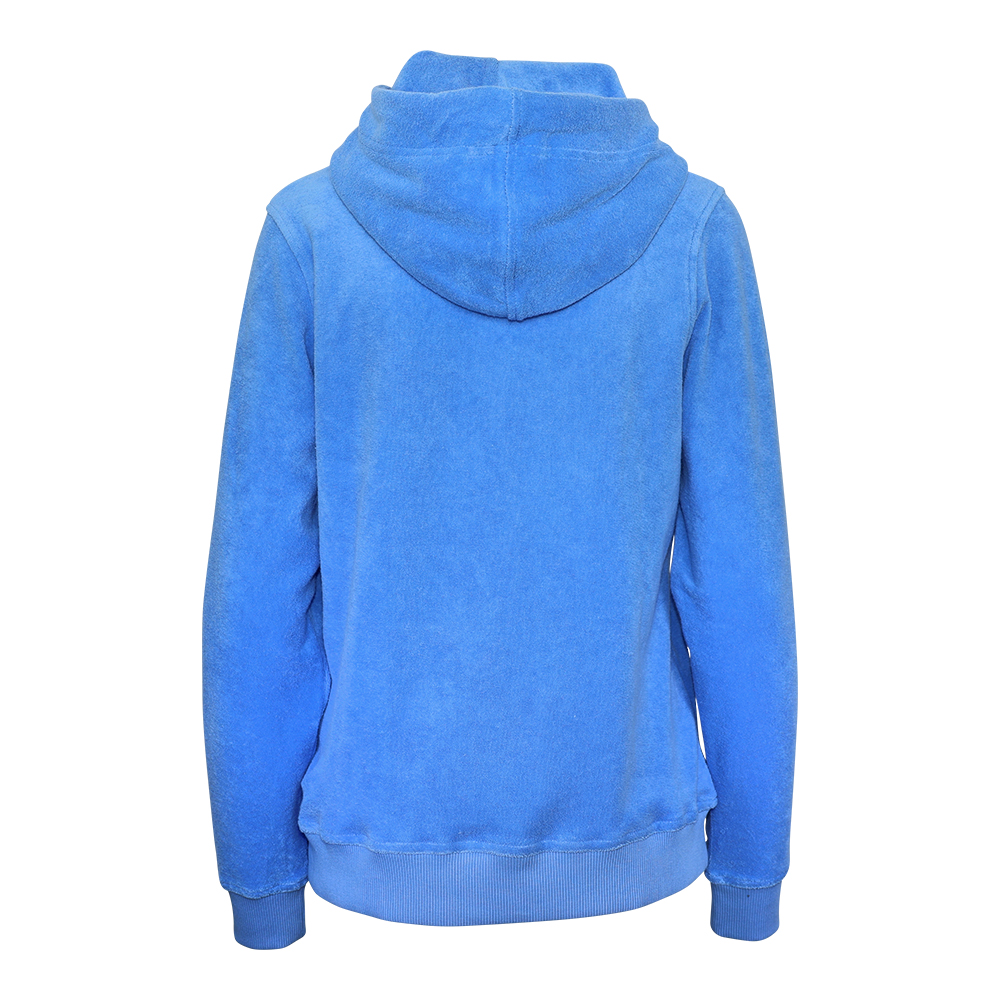 ANKERBRAUT Frottee-Hoodie "Warum auf später warten?" Weibliches Model mit ANKERBRAUT Frottee-Hoodie in Provance
