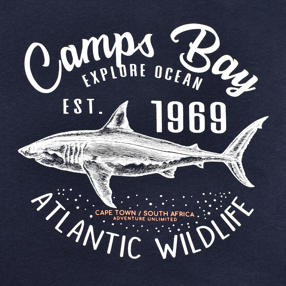 Männliches Model mit CAMPS BAY T-Shirt in Night Sky