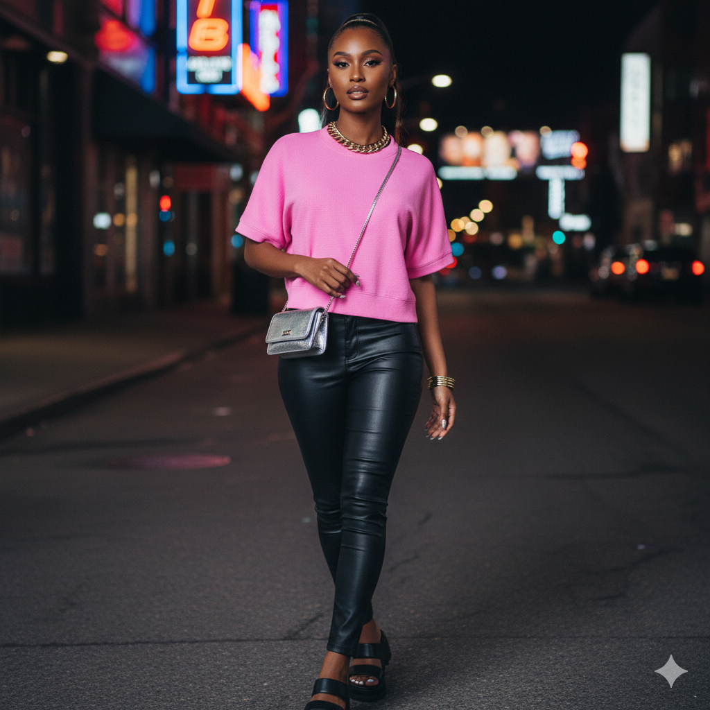 Weibliches Model mit Rock Your Day Shirt in Candy