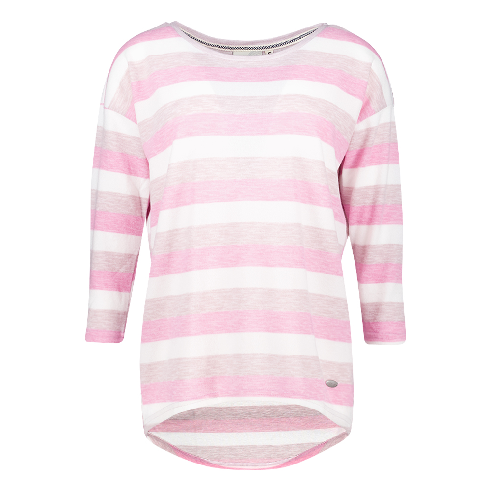 Weibliches Model mit CAMPS BAY Shirt in Rose Pink Stripe