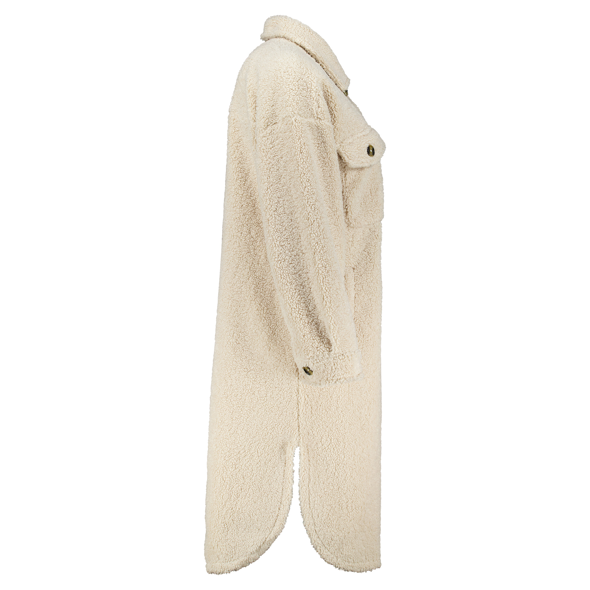 Weibliches Model mit ANKERBRAUT Teddy-Mantel in Offwhite