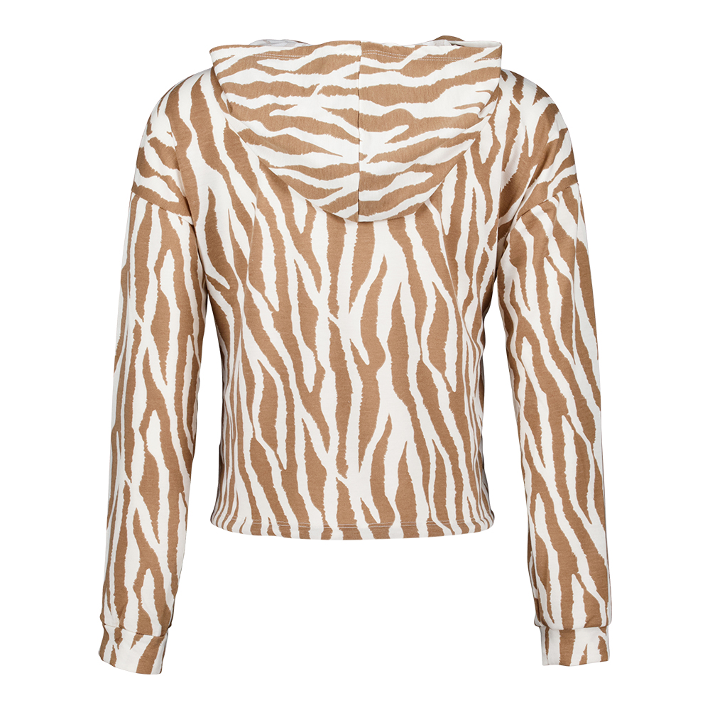 Weibliches Model mit Rock your Day Shirt in Beige Zebra