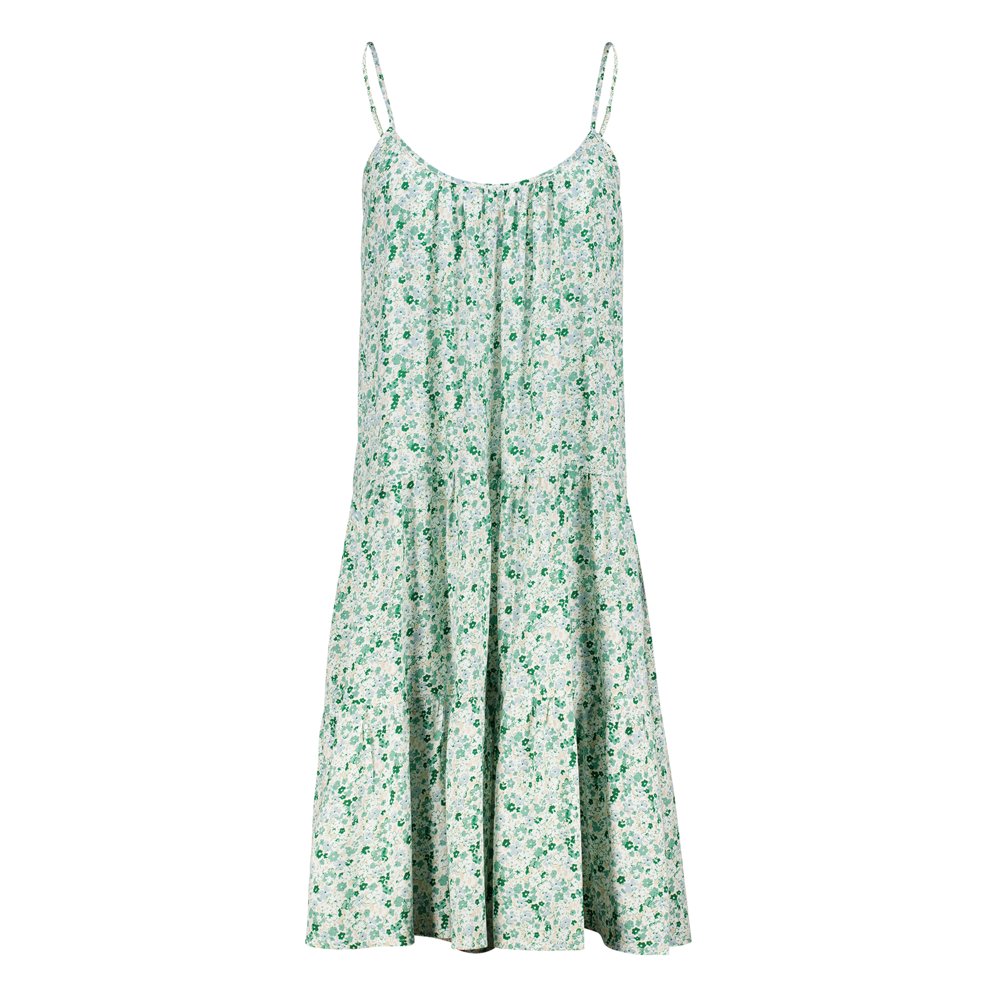 Weibliches Model mit Rock Your Day Kleid in Offwhite Flower Grün