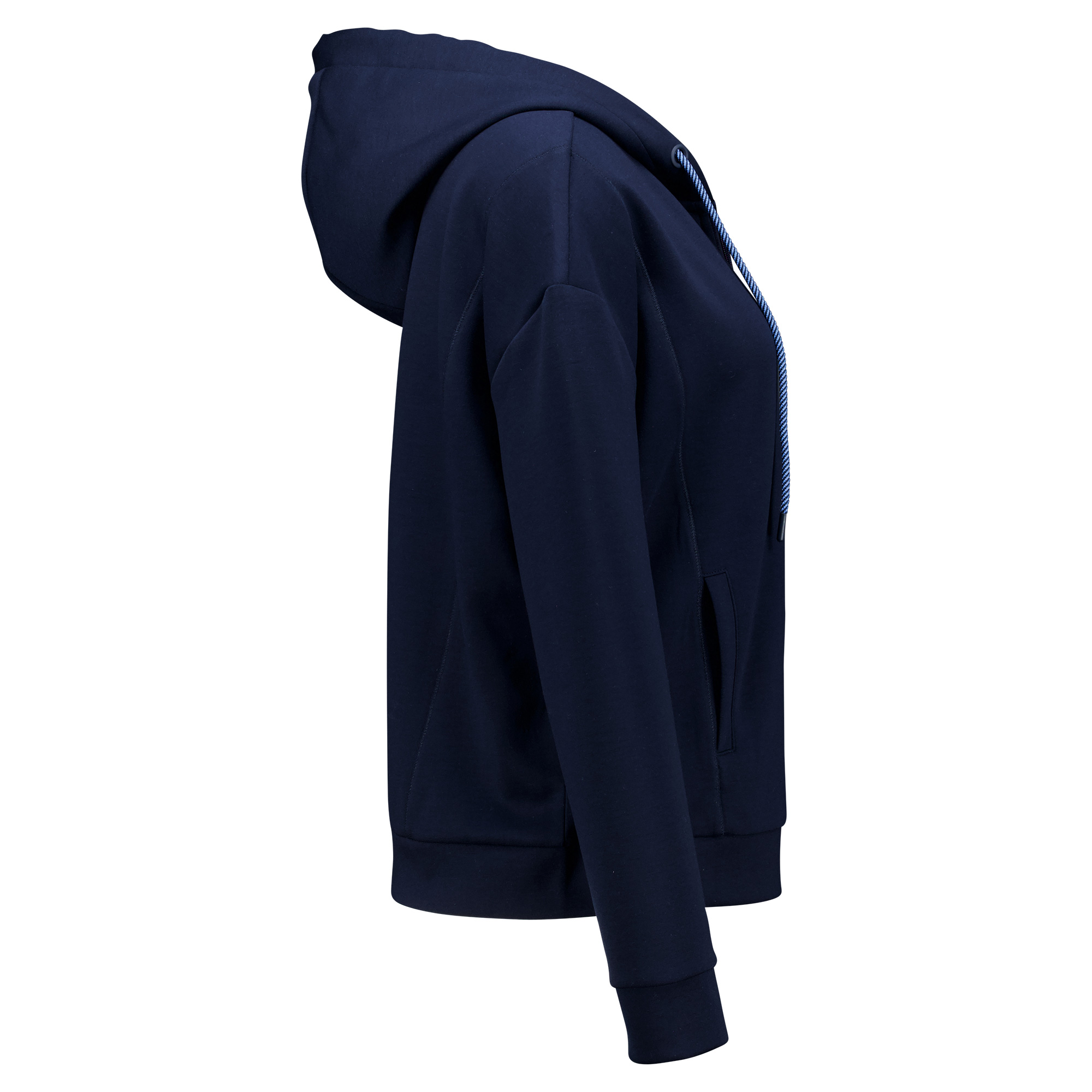 Weibliches Model mit CAMPS BAY Sweatjacke in Navy