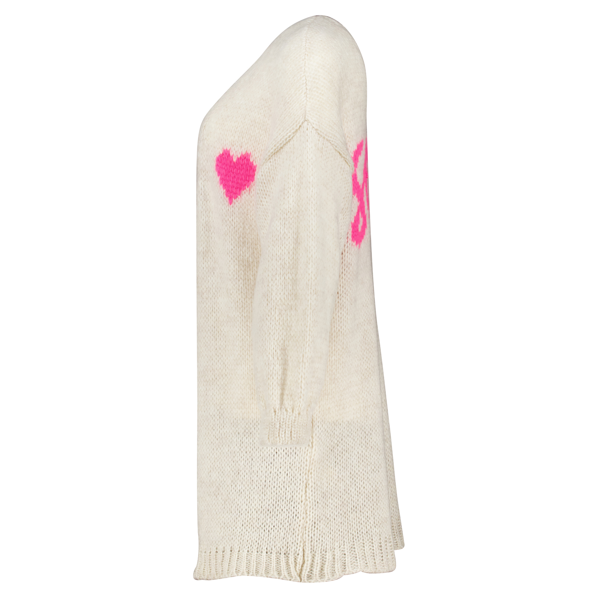 Weibliches Model mit CAMPS BAY Strickcardigan in Beige-Neon-Pink