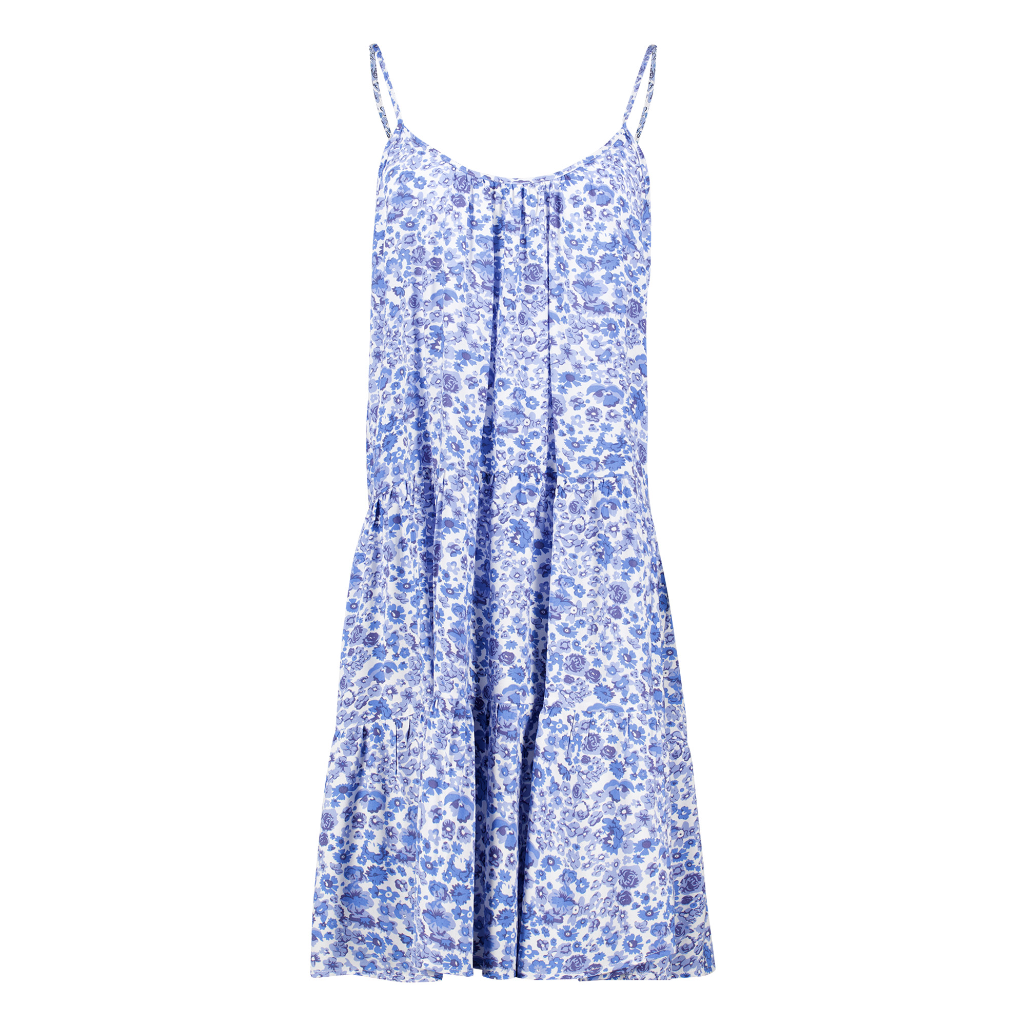 Weibliches Model mit Rock Your Day Kleid in Offwhite Flower Blau