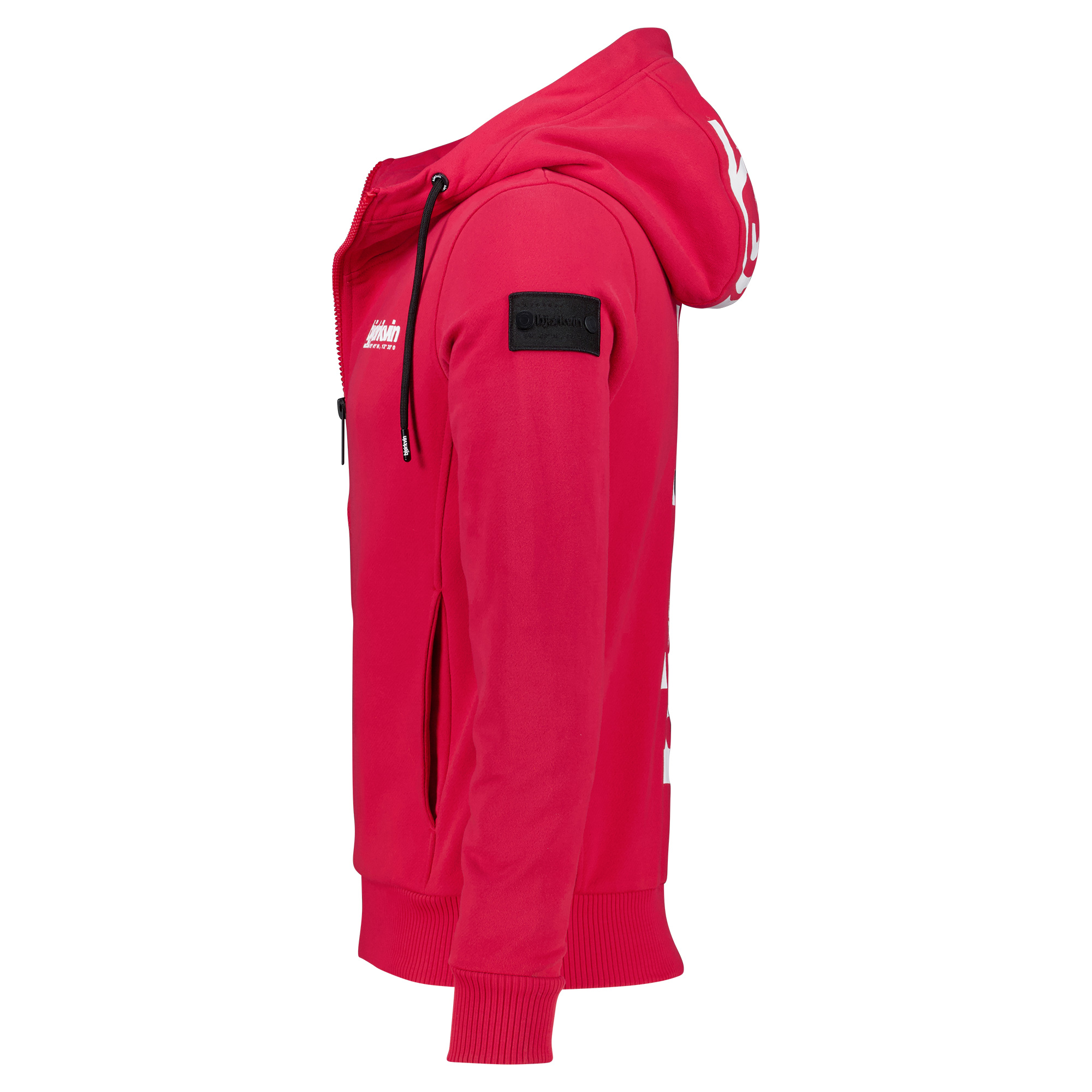 Männliches Model mit Björkvin Sweatjacke in Rot