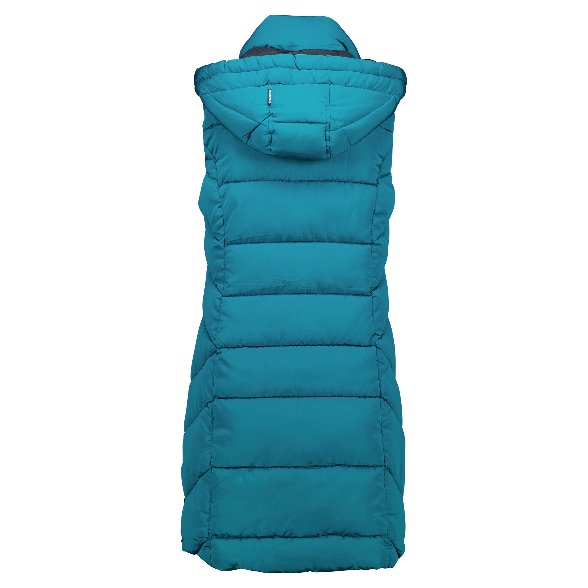 Weibliches Model mit ANKERBRAUT Long-Weste in Petrol