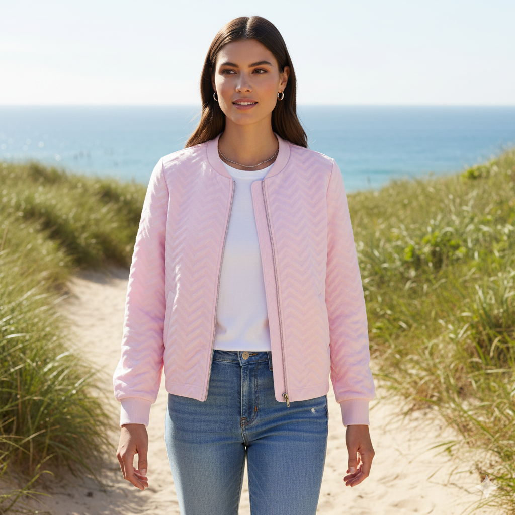 Weibliches Model mit CAMPS BAY Sweatjacke in Rose