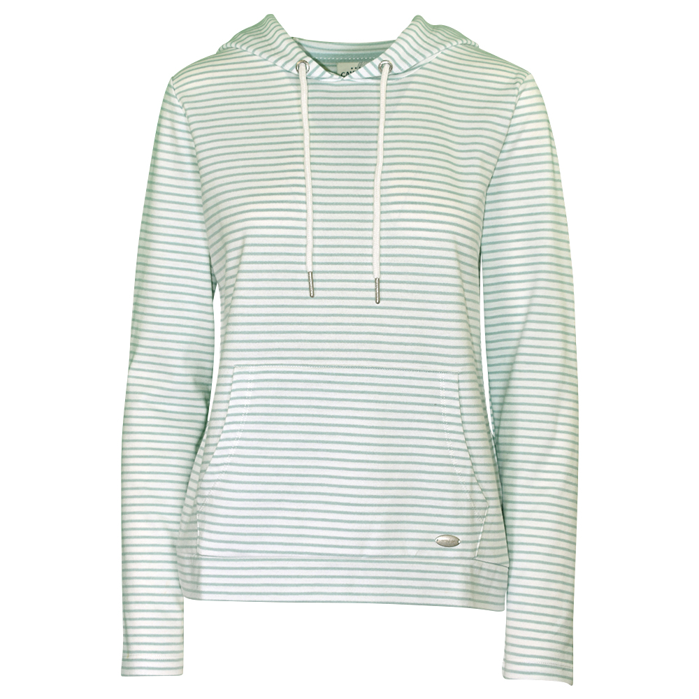Weibliches Model mit CAMPS BAY Hoodie in Mint-Weiss