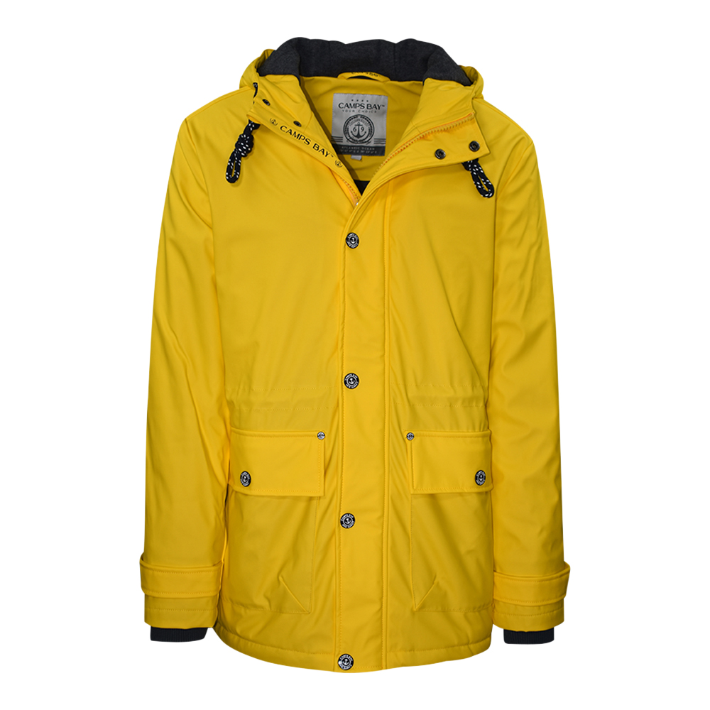 Männliches Model mit CAMPS BAY Wetterjacke in Lemon Chrome
