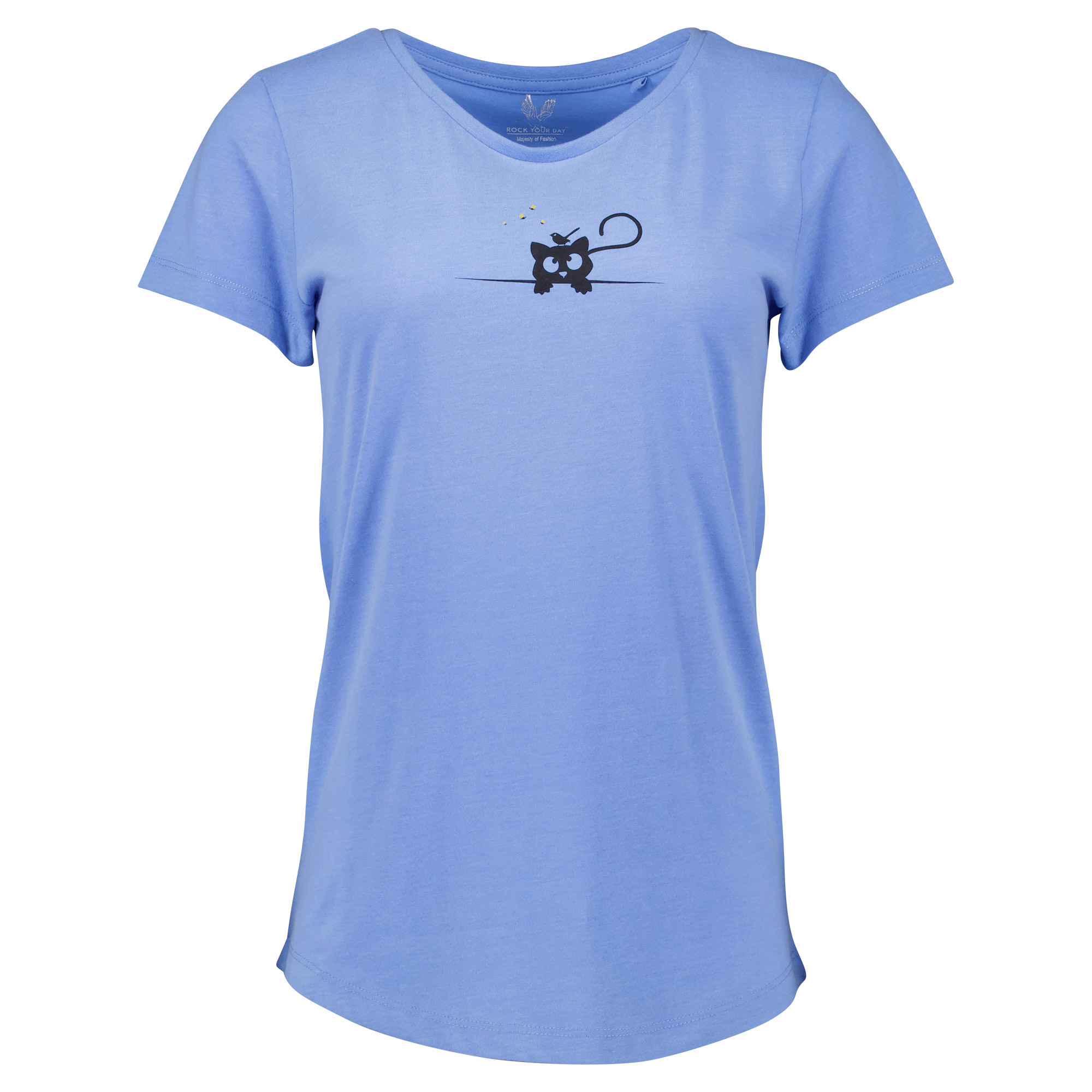 Weibliches Model mit Rock You Day T-Shirt in Provence Melange