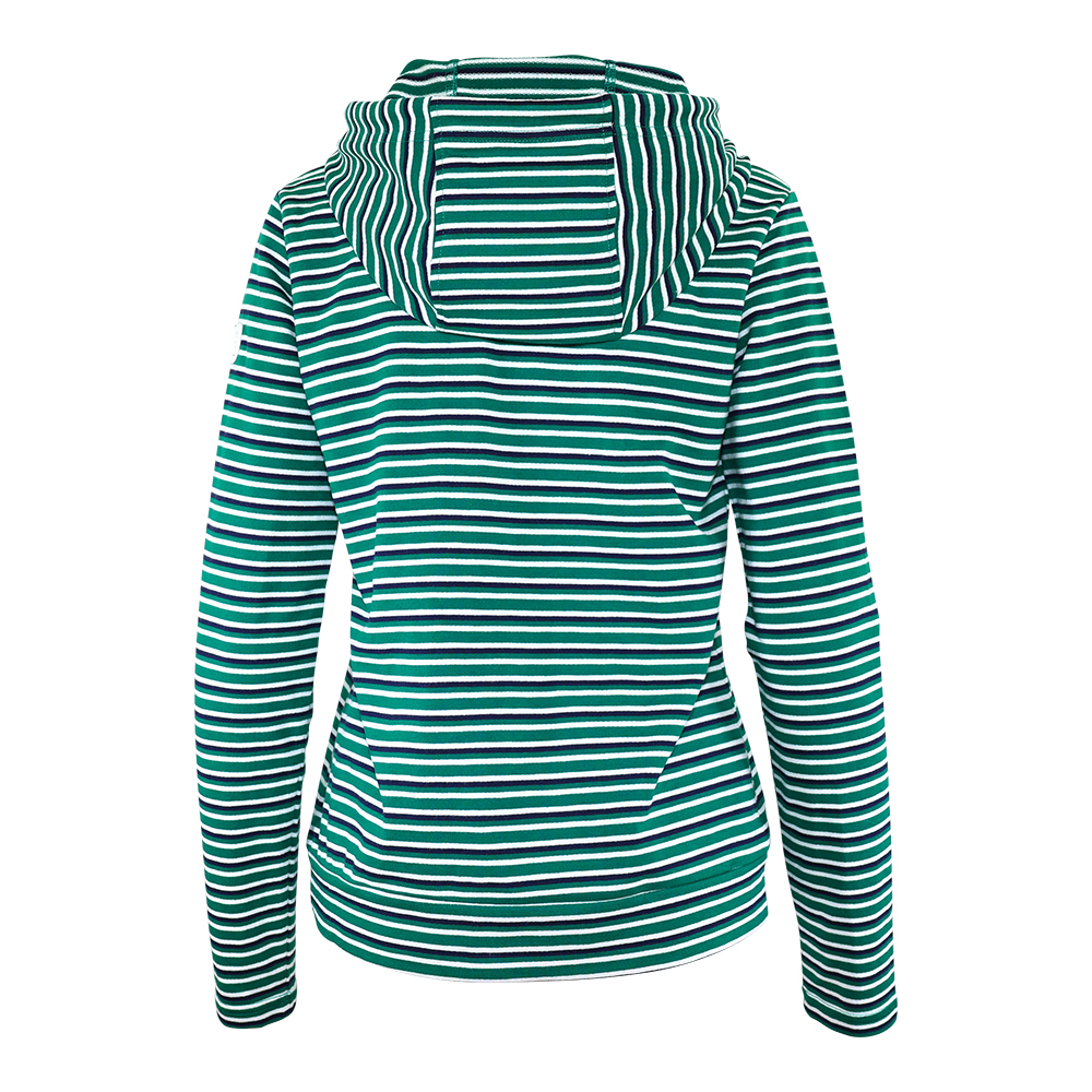 Weibliches Model mit CAMPS BAY Hoodie in Grün gestreift