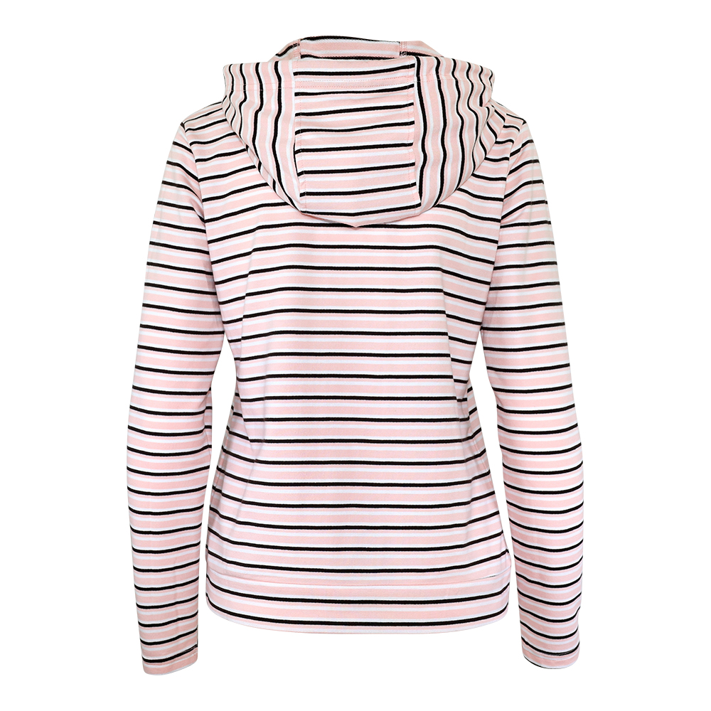 Weibliches Model mit CAMPS BAY Hoodie in Rosa gestreift