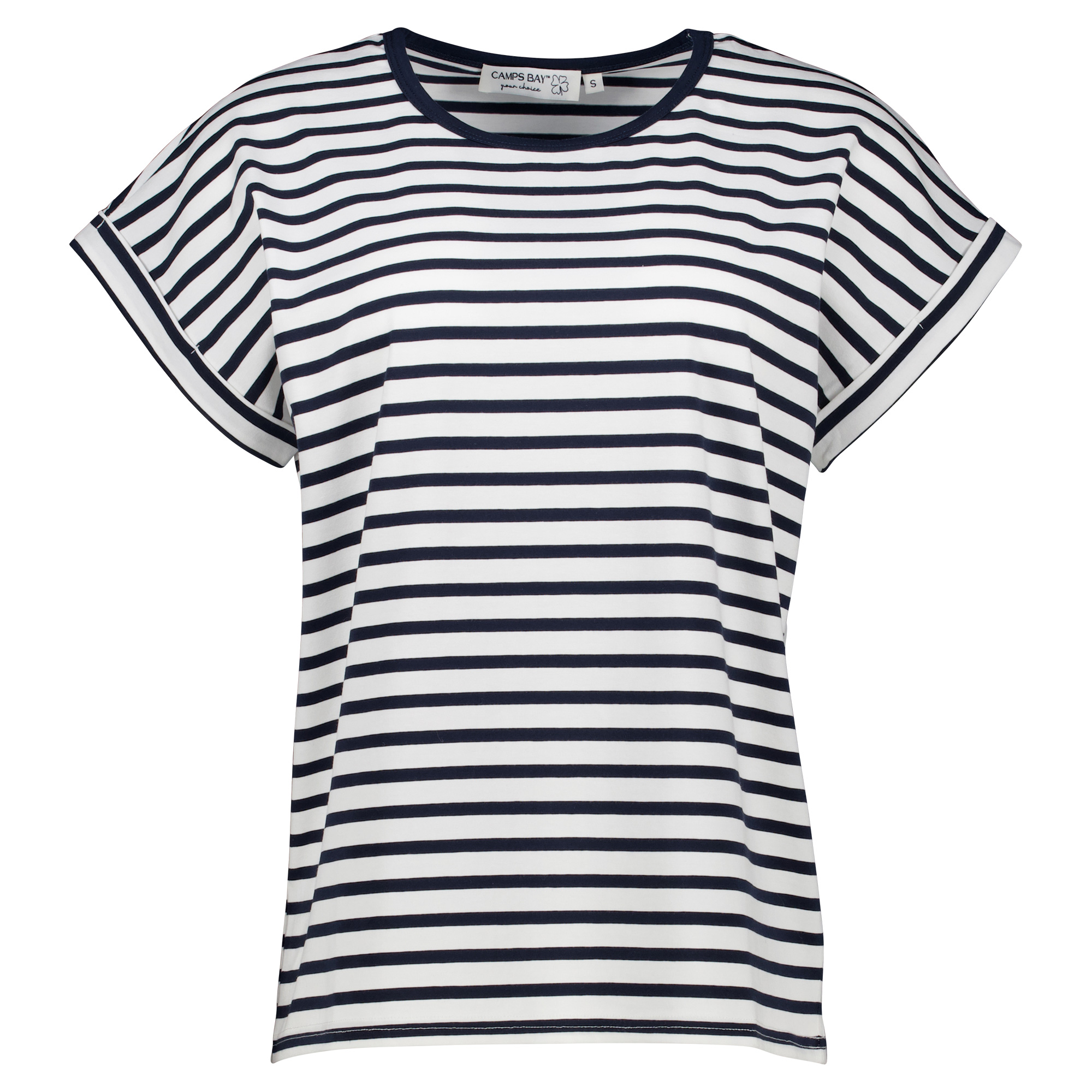 Weibliches Model mit CAMPS BAY T-Shirt in Navy Combi