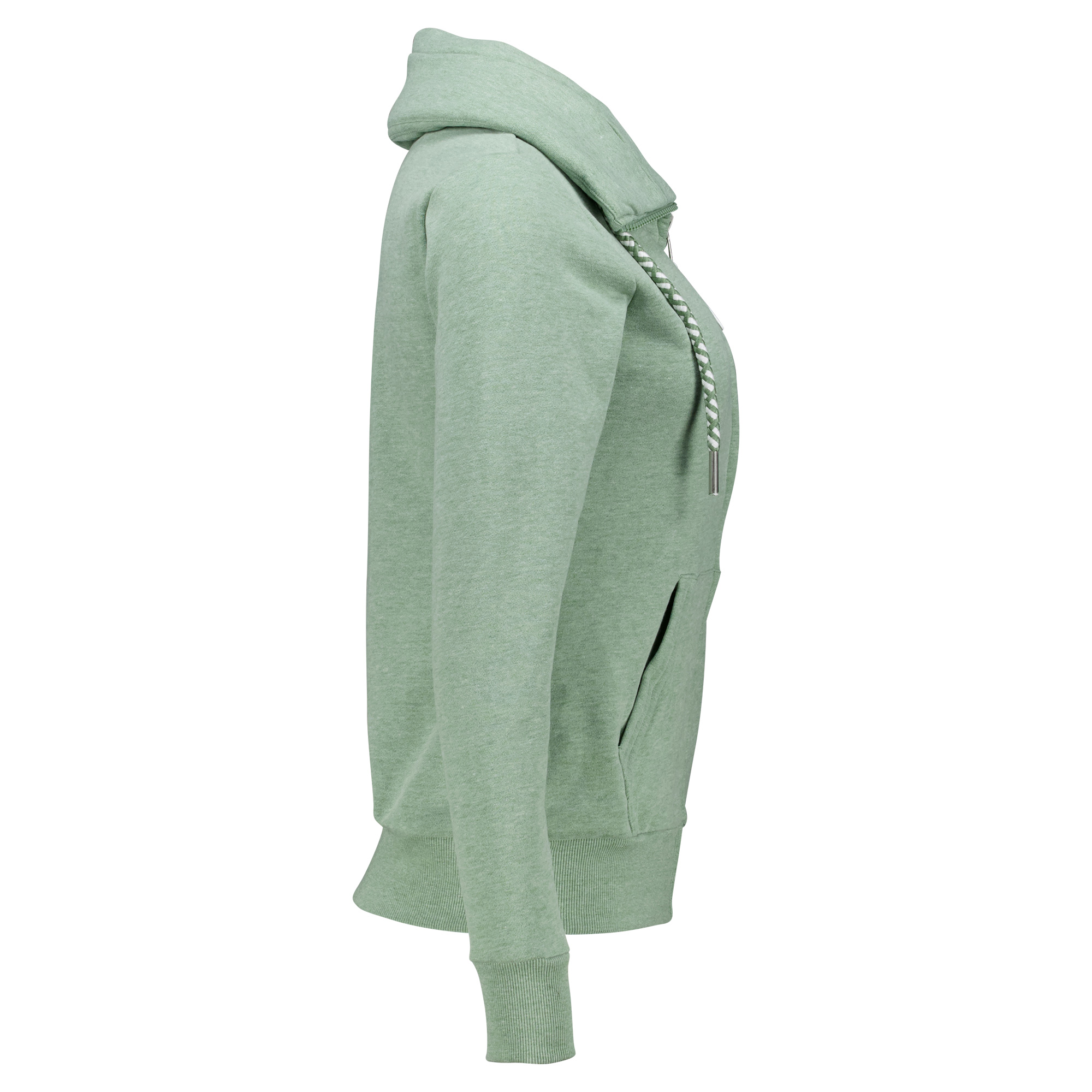 Weibliches Model mit CAMPS BAY Sweatjacke in Hedge Green