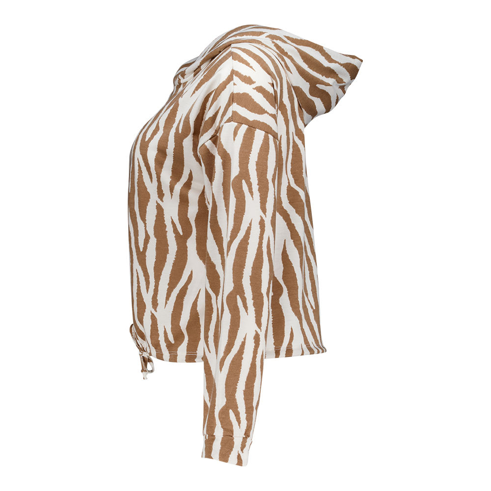 Weibliches Model mit Rock your Day Shirt in Beige Zebra