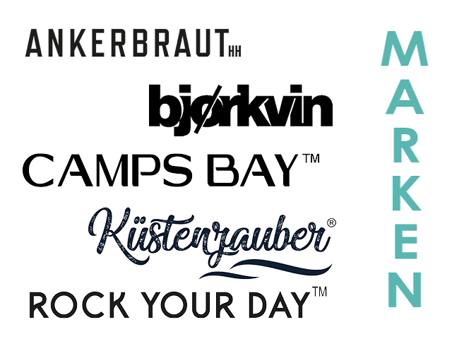 Logo-Übersicht der angebotenen Modemarken Ankerbraut, Björkvin, Camps Bay, Calvin Klein Underwear und Rock your Day