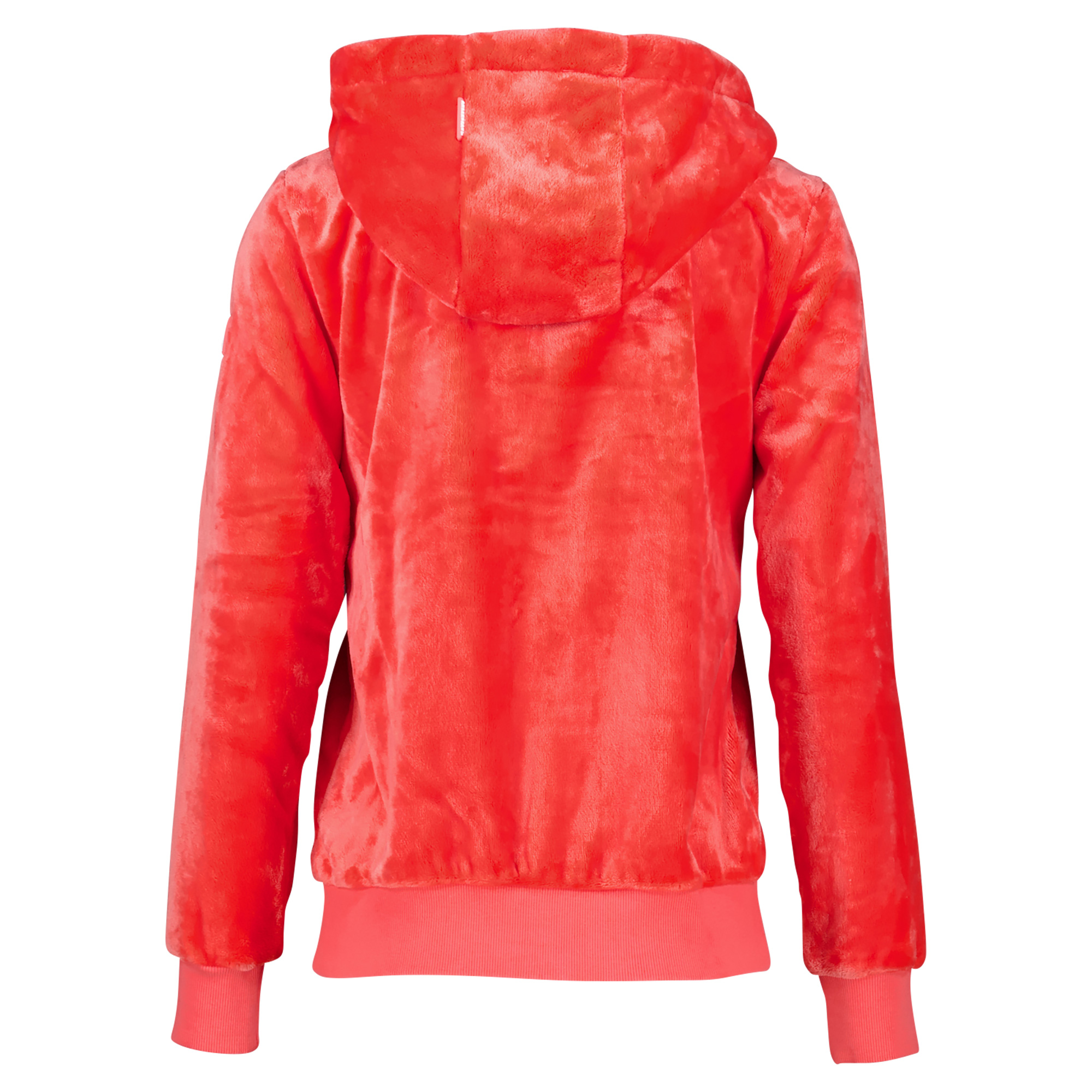 Weibliches Model mit ANKERBRAUT Kuschel-Jacke in Koralle