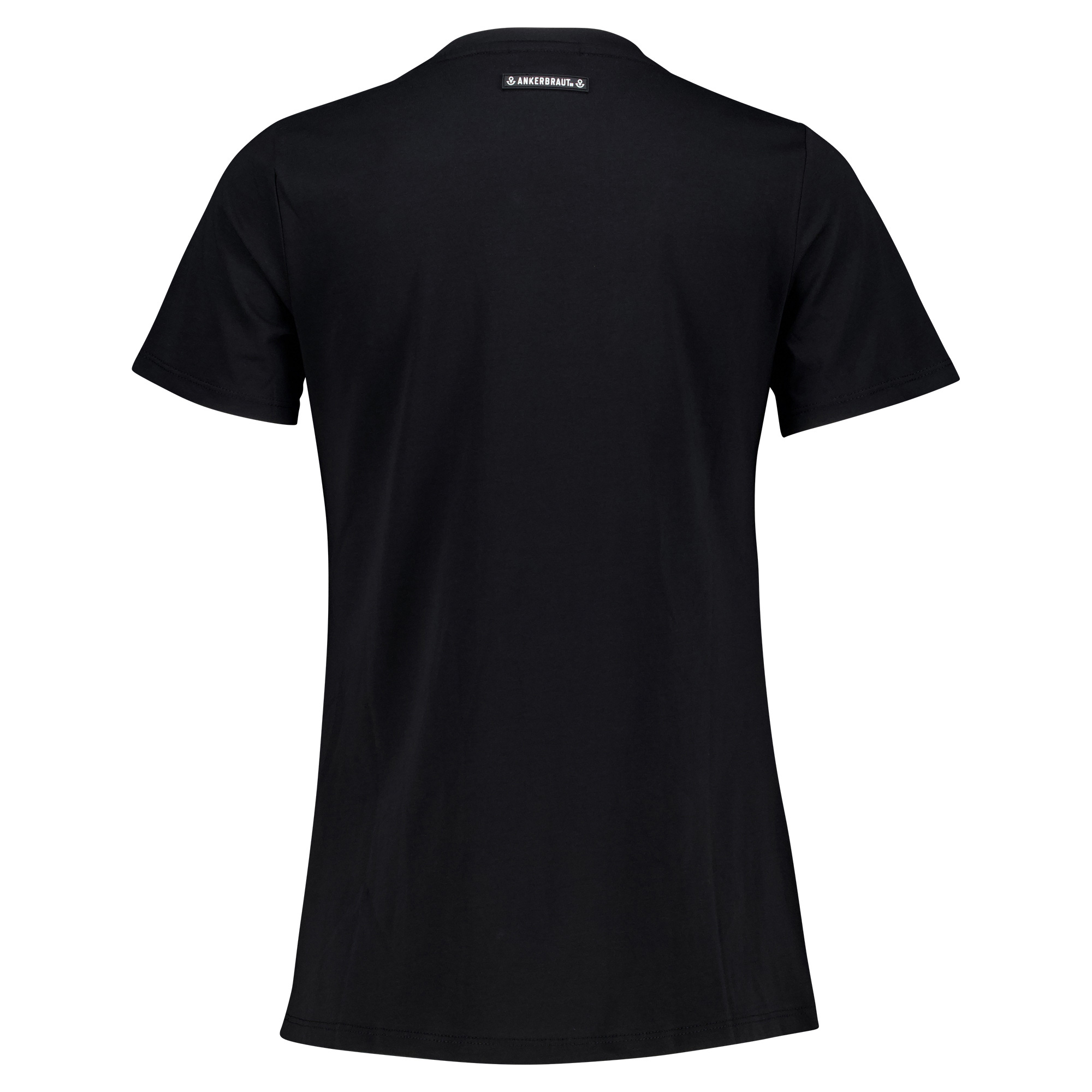 Weibliches Model mit ANKERBRAUT T-Shirt in Schwarz