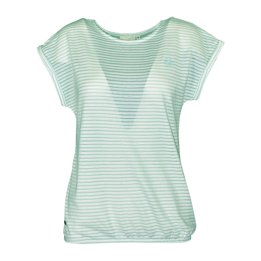Weibliches Model mit CAMPS BAY Shirt in Mint-Weiß