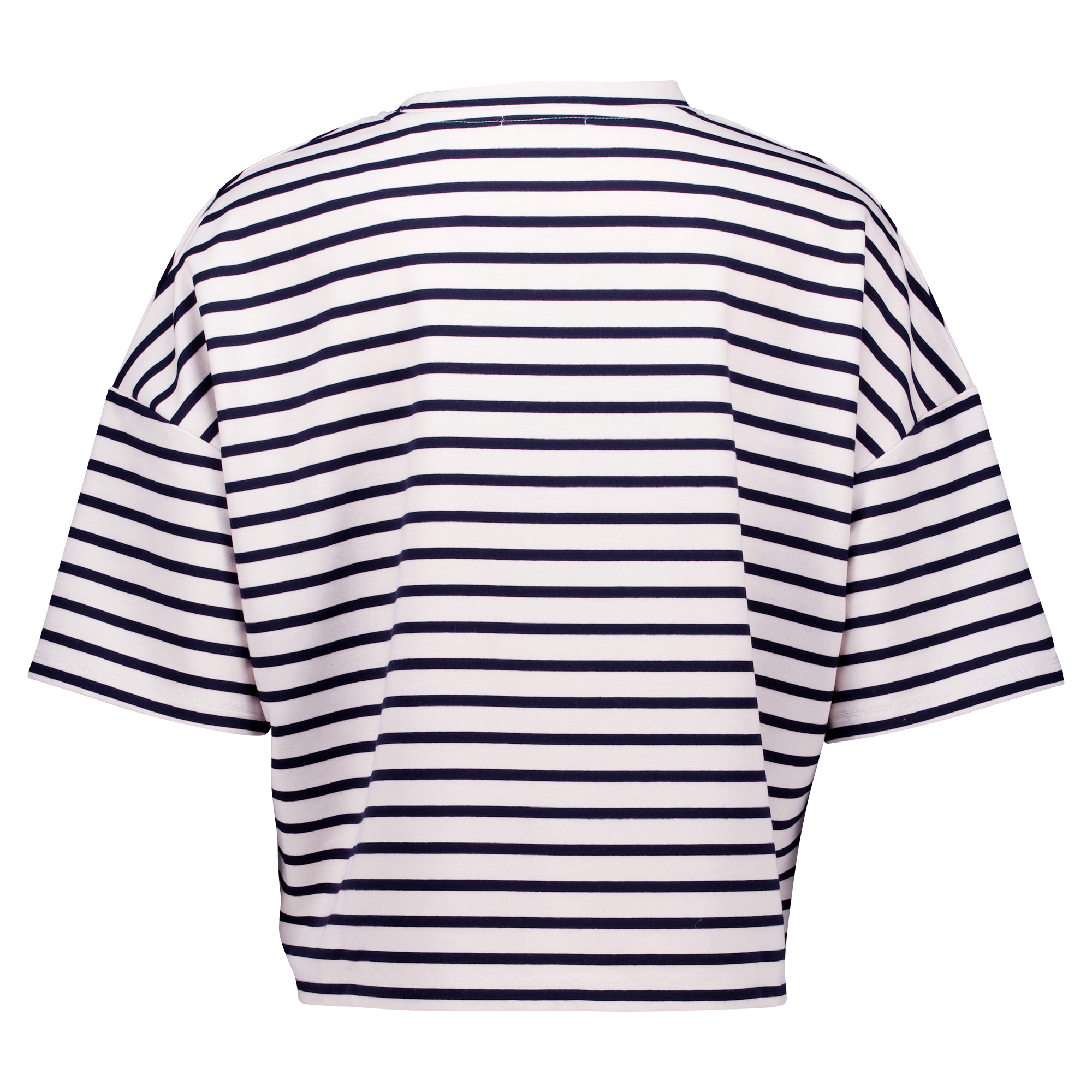 Weibliches Model mit Rock Your Day Shirt in Offwhite-Navy-Stripe