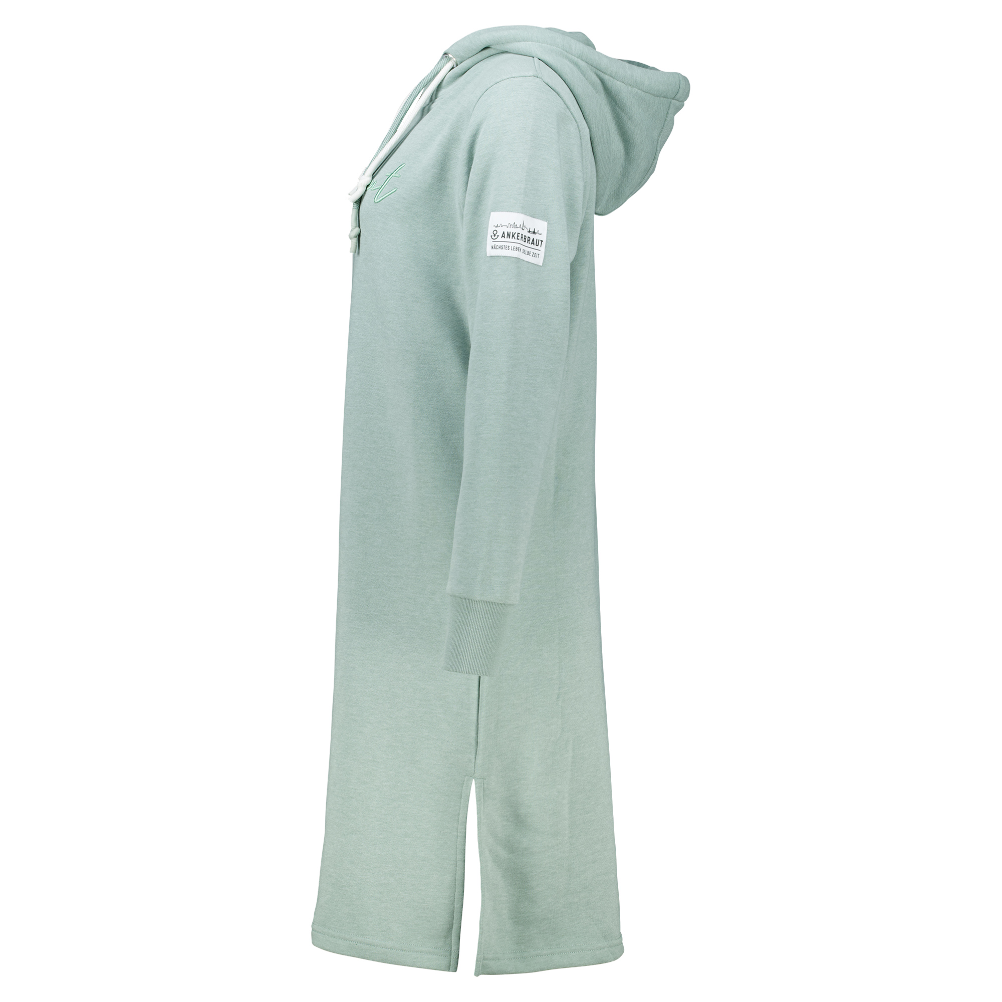 Weibliches Model mit ANKERBRAUT Sweatkleid in Chinois Green