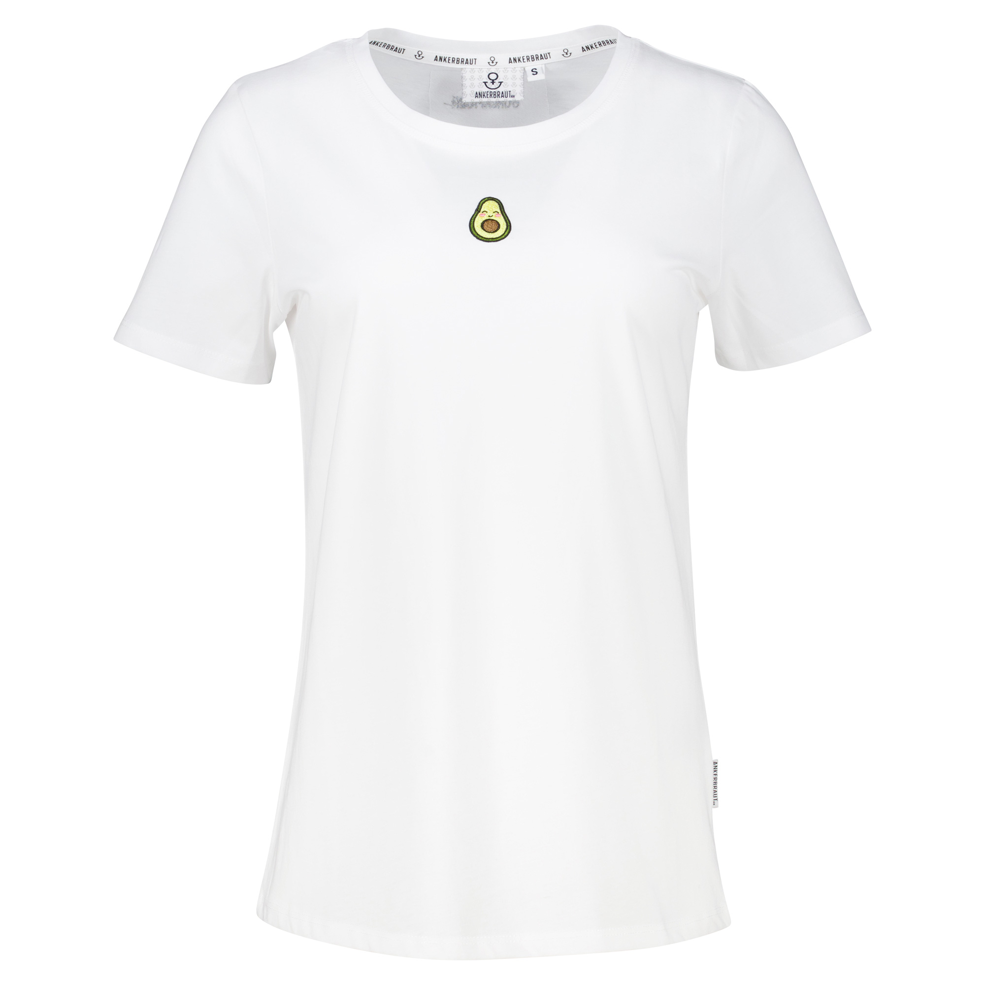 Weibliches Model mit ANKERBRAUT T-Shirt in Weiß