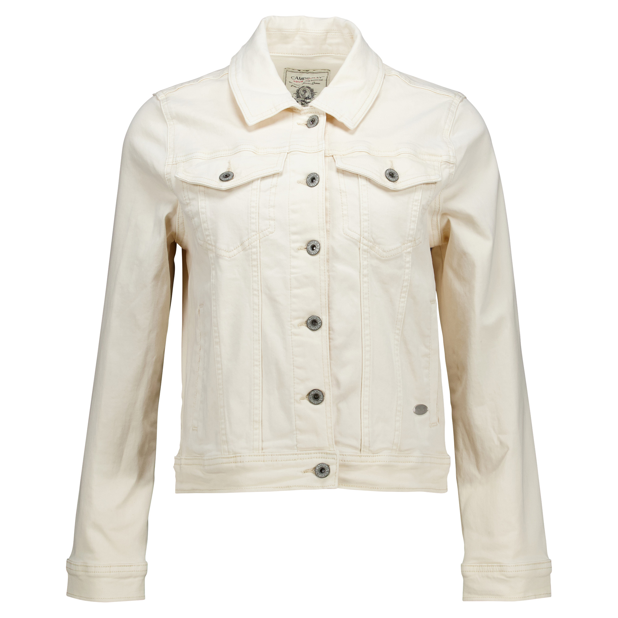 Weibliches Model mit CAMPS BAY Jeansjacke in Cream