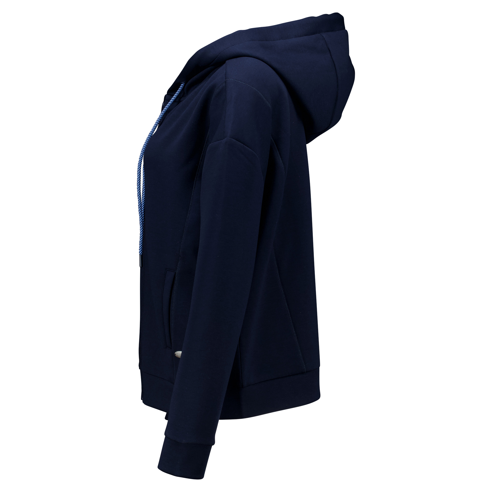 Weibliches Model mit CAMPS BAY Sweatjacke in Navy