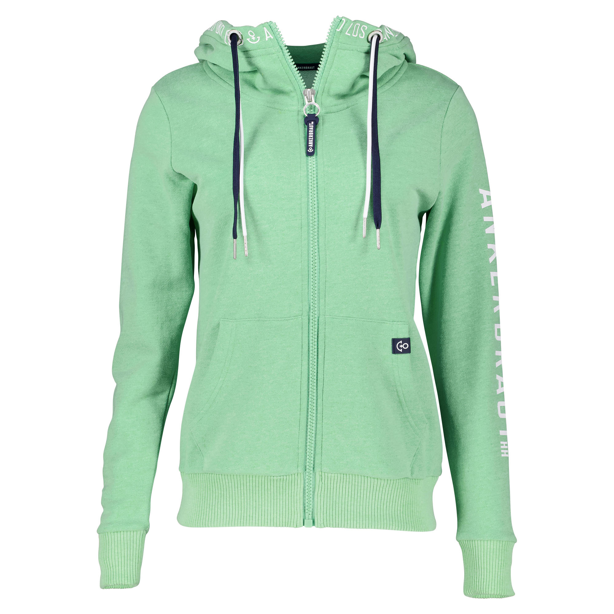 Weibliches Model mit Ankerbraut  Sweatjacke in Absinthe Green