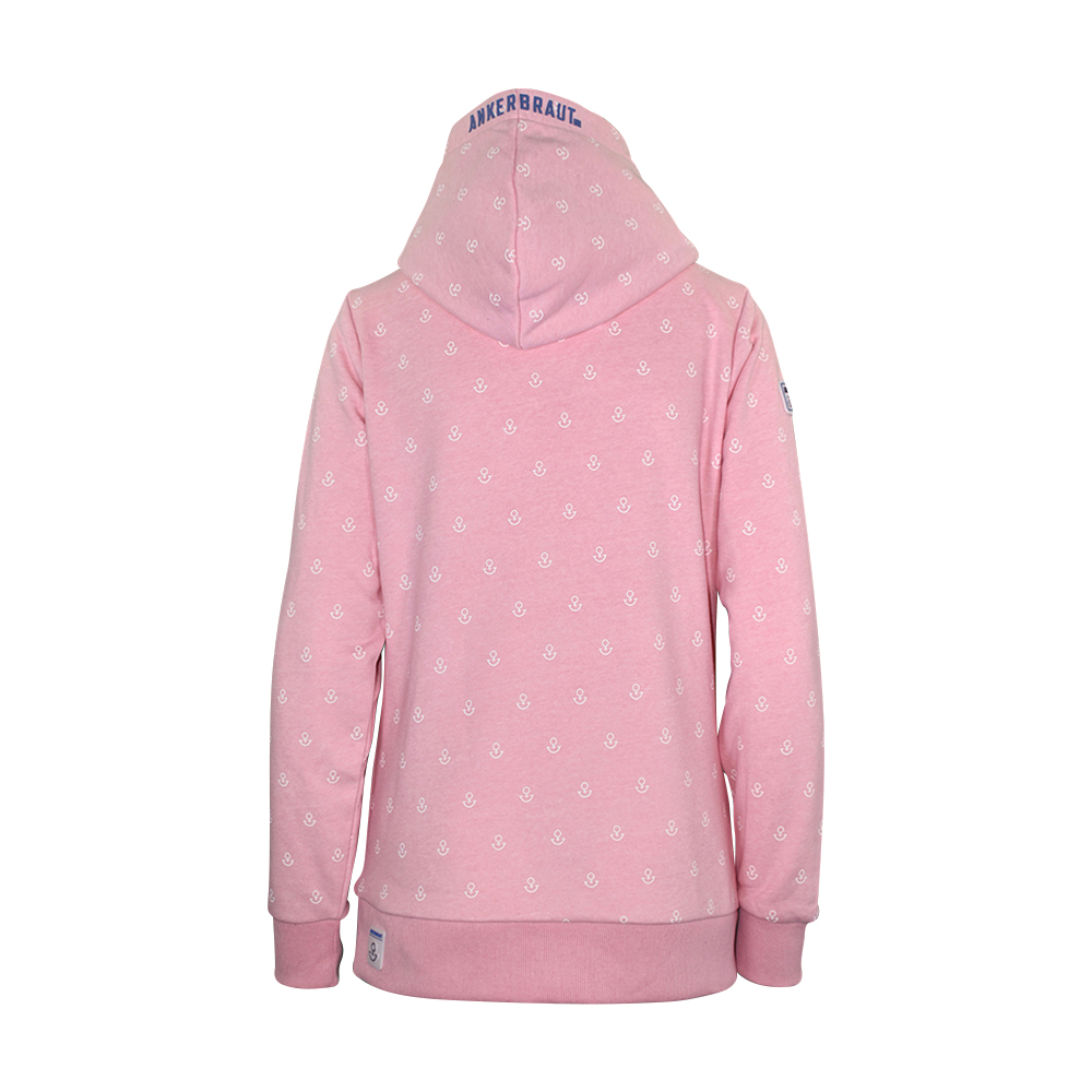 Weibliches Model mit ANKERBRAUT Hoodie in Rosa Melange